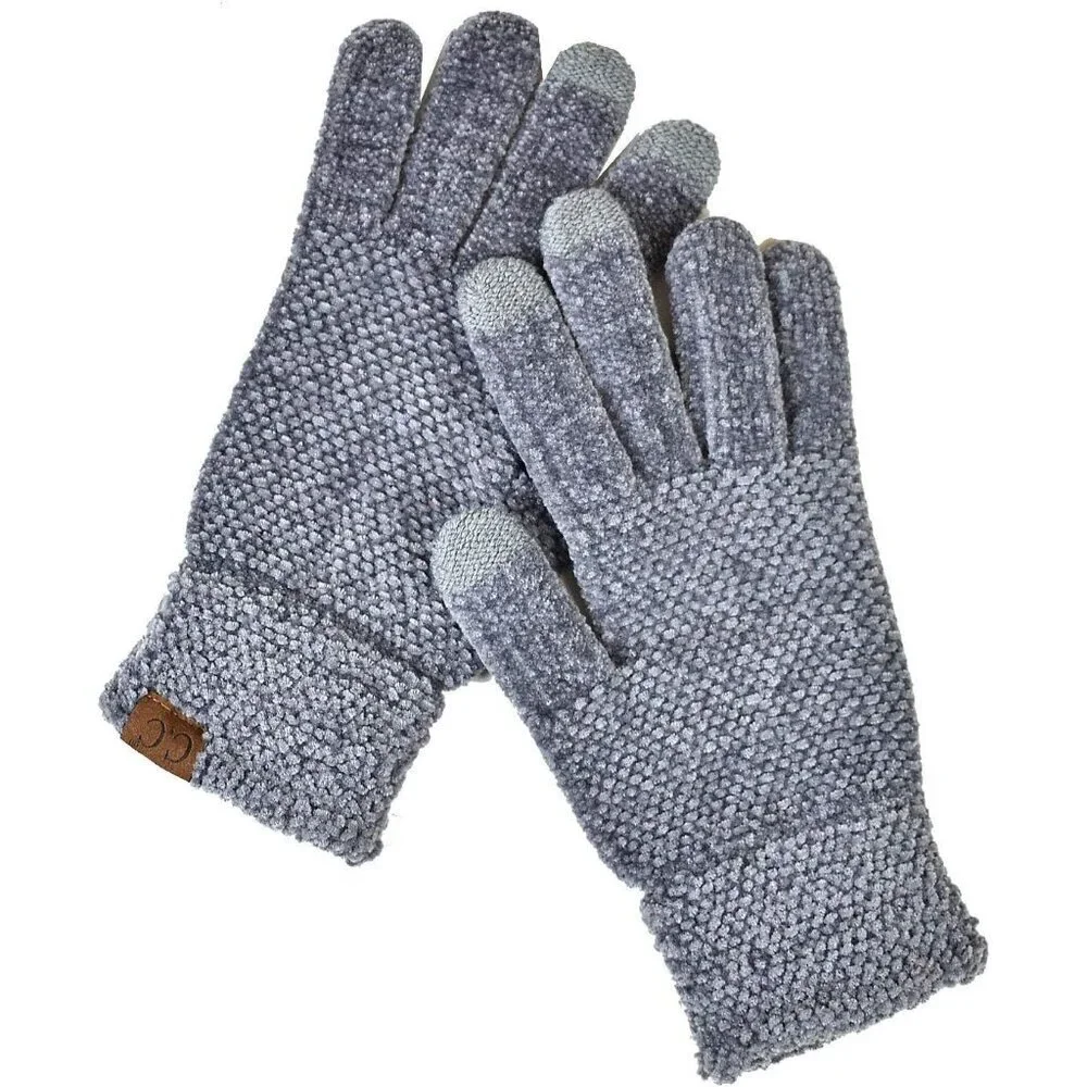 Women's Light Gray Winter Warm Eco-friendly Chenille Touchscreen Texting Gloves